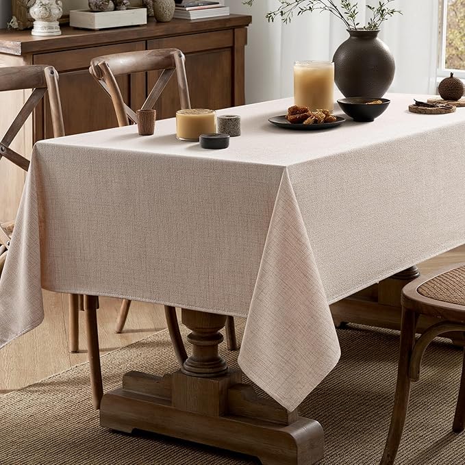 MIULEE Natural Linen Tablecloth 60x104 Inch Rectangle Table Cloth Waterproof - Image 5