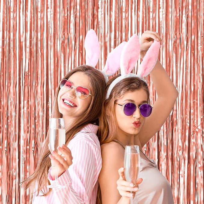 BTSD-home 4 Pack Rose Gold Foil Fringe Curtain, Metallic Photo Booth Backdrop - Image 7