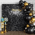 Qcity Black Shimmer Wall Backdrop 36PCS, Square Sequin Glitter Backdrop Panel by QCITY