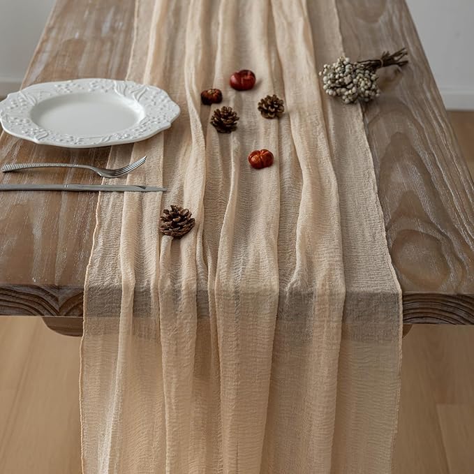 6pcs Deep Beige Cheesecloth Table Runner Rustic Boho Gauze 120 Inch 10 FT - Image 3