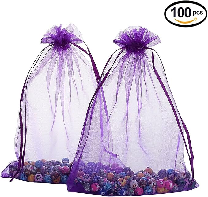 Wudygirl 100pcs Sheer Organza Bags 5‘’x7‘’ Purple Drawstring Packages License - Image 5