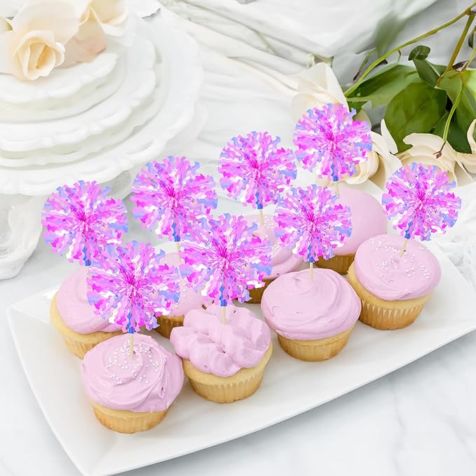 Ephlyn 30Pcs Foil Firework Cupcake Toppers Happy Birthday Cake Toppers Tinsel - Image 6