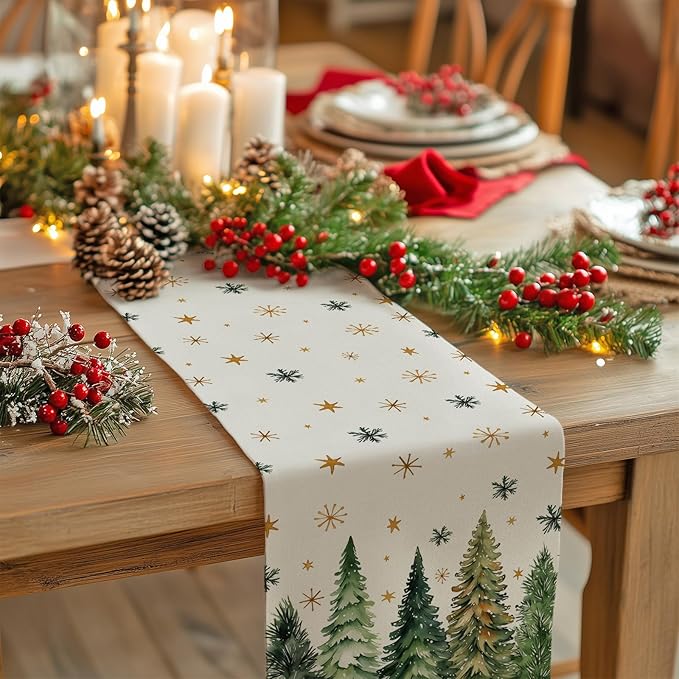 GEEORY Christmas Table Runner 13x72 Inch, Xmas Tees Snowflakes Holiday - Image 2