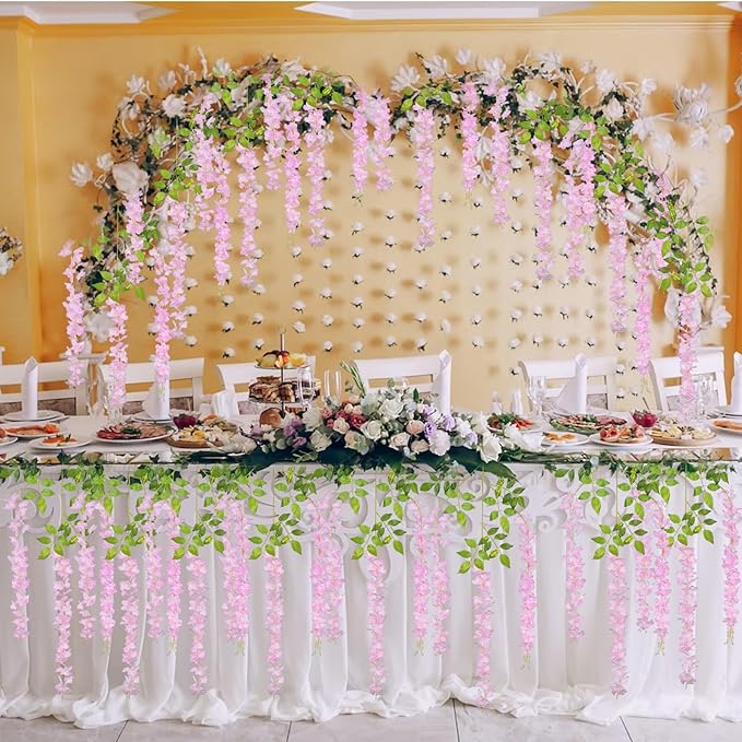 5 Pack Pink Wisteria Hanging Flowers Garland, 3.77 Feet Artificial Flower Vines - Image 8