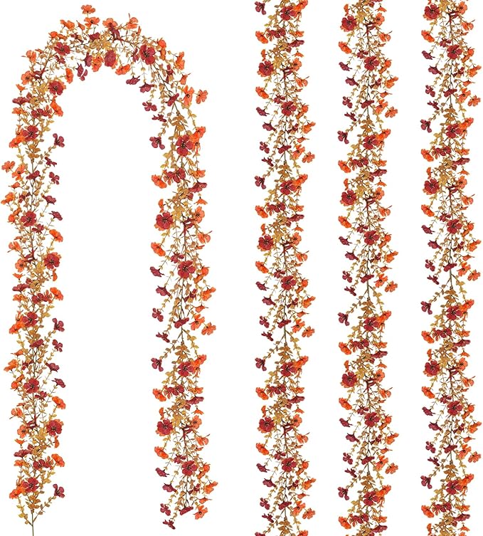 4 Pack Artificial Fall Flowers Garland, 6 FT Fall Decorations Fake Mums Floral by Ruidazon