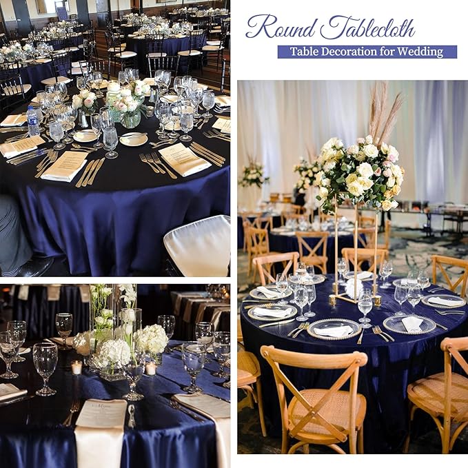 fani 12 Pack 120 Inch Navy Blue Satin Tablecloth - Image 6