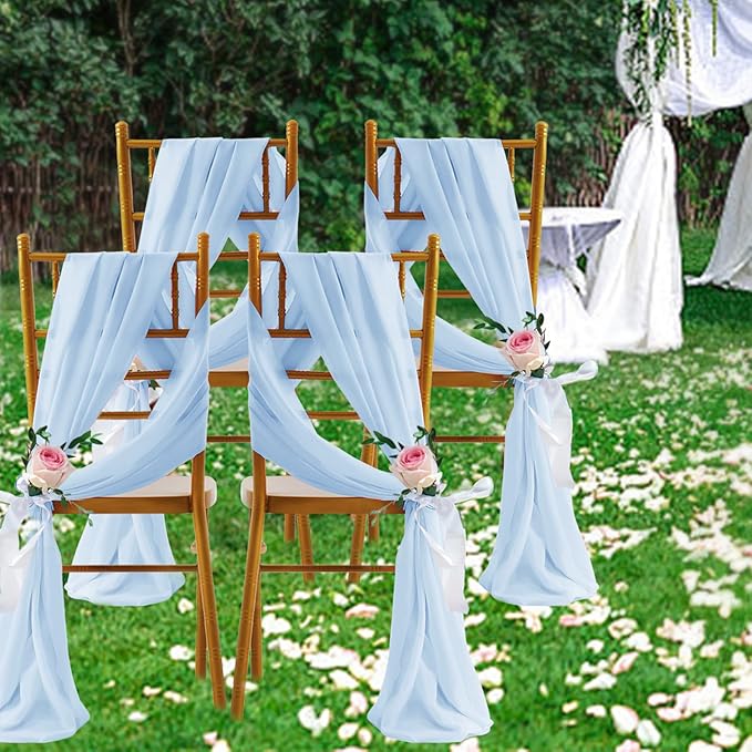 SiinvdaBZX 2 Panels Wedding Arch Draping Fabric 30" x 20Ft Light Blue Sheer - Image 7