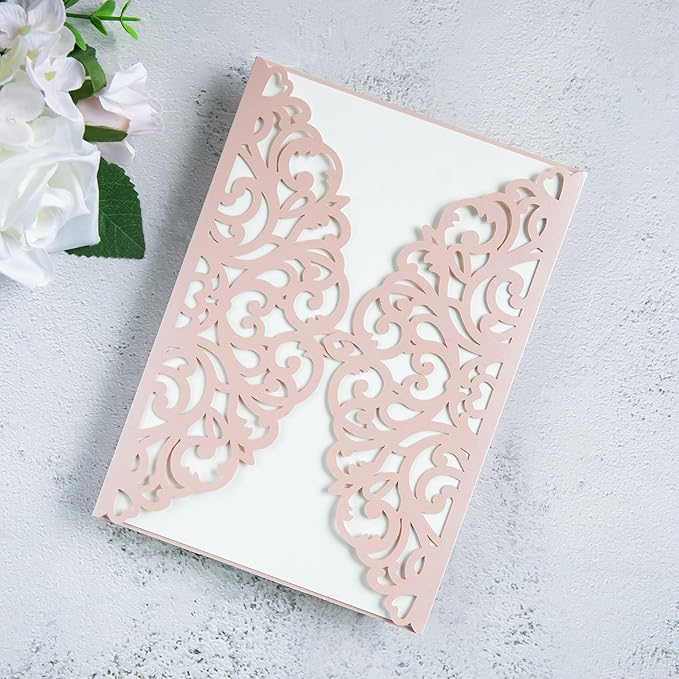 20Pcs Blush Pink Laser Cut Invitation Cards - Image 2