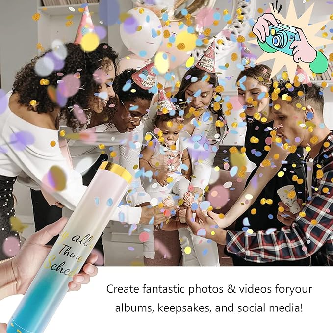 6 Pack Gender Reveal Confetti Cannon, 12 Inch Biodegradable Blue Confetti - Image 4