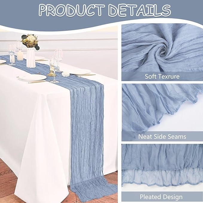 12 Pack Dusty Blue Cheesecloth Table Runner 20 x 120 inch Gauze 10FT Semi Sheer - Image 3