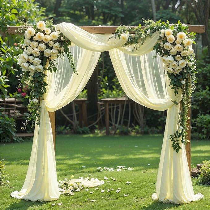 PARTISKY Wedding Arch Draping Fabric, Ivory Sheer Backdrop Curtain Chiffon - Image 5