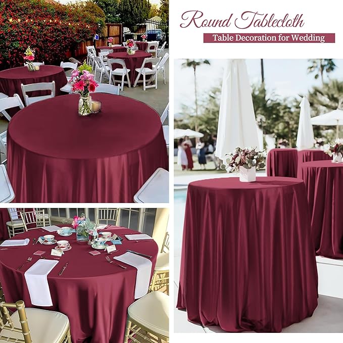12 Pack 108 Inch Burgundy Satin Tablecloth - Image 7