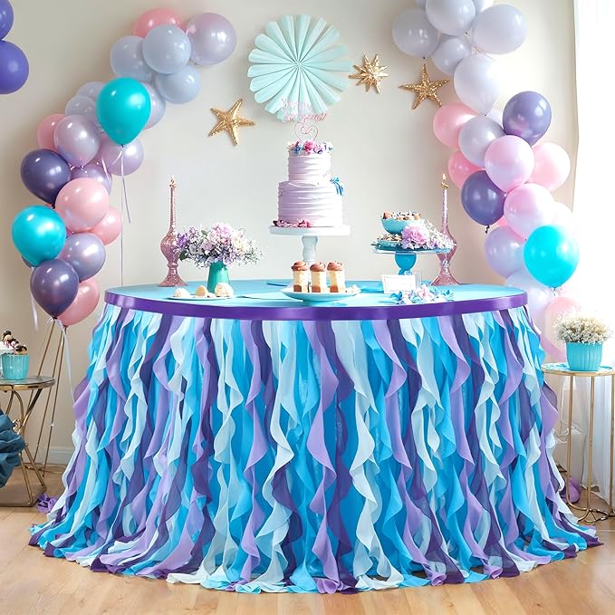 PARTISKY Mermaid Tulle Tutu Ruffle Curly Willow Table Skirt - Image 5