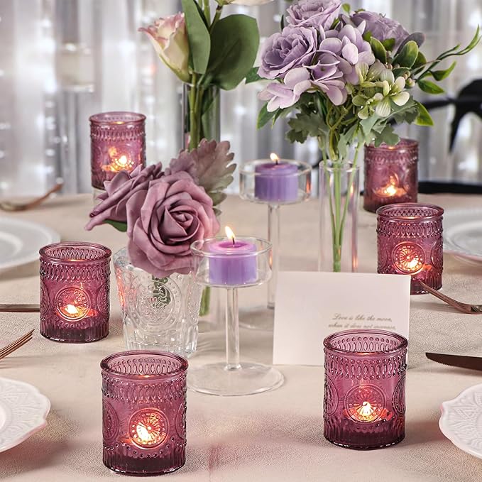 DARJEN Purple Votive Candle Holders Set of 36- Glass Tea Light Candles - Image 4