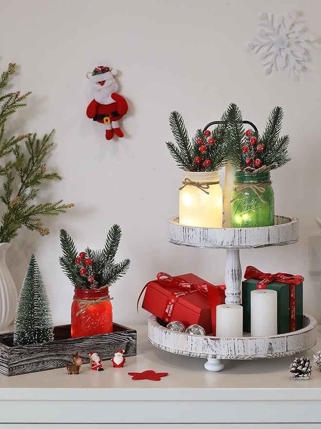 Christmas Mason Jars, Christmas Centerpiece Table Settings, Wood Tray - Image 5