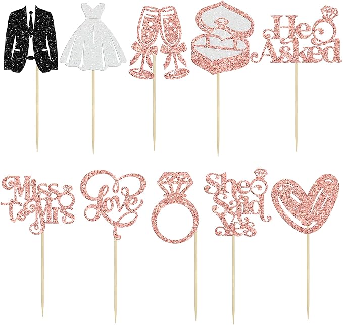 Gyufise 30Pcs She Said Yes Cupcake Toppers Glitter Diamond Ring I Do Love - Image 3