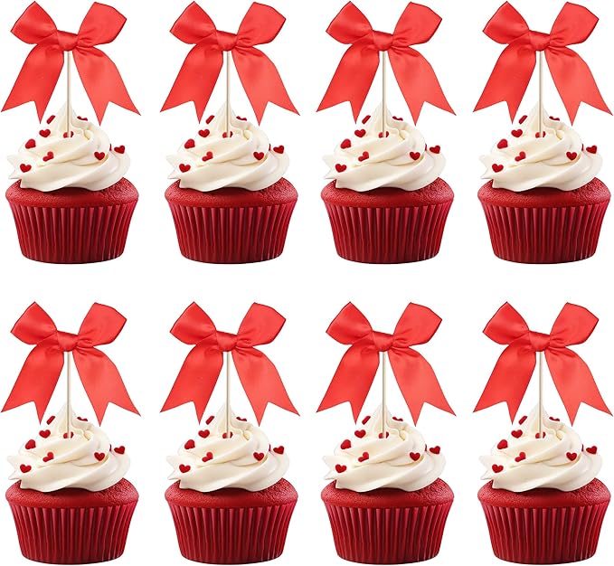 24 PCS Bow Cupcake Toppers Bowknot Cake Toppers Bow Cupcake Picks Bowknot - Image 8