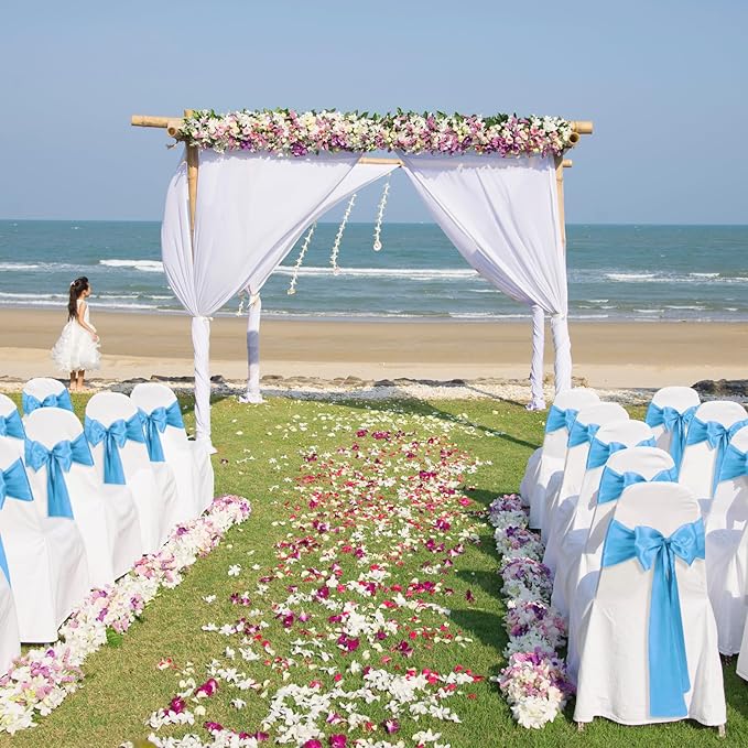 10 PCS Baby Blue Satin Chair Sashes Bows Universal Chair Ribbon Ties Back Sash - Image 5