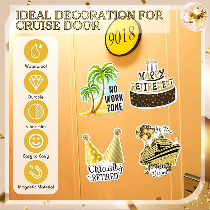 Hoteam 4 Pcs Retirement Cruise Door Decorations Magnetic Large Happy Retirement - Image 5