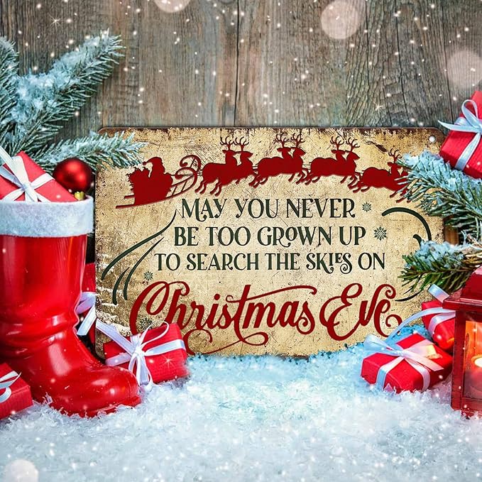Christmas Sign Wall Art Vintage May You Never to Too Grown Up to Search The - Image 5