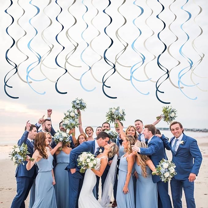 36 Pcs Dusty Blue Gray Hanging Swirl Decorations Navy Blue Grey Felt Swirl - Image 7