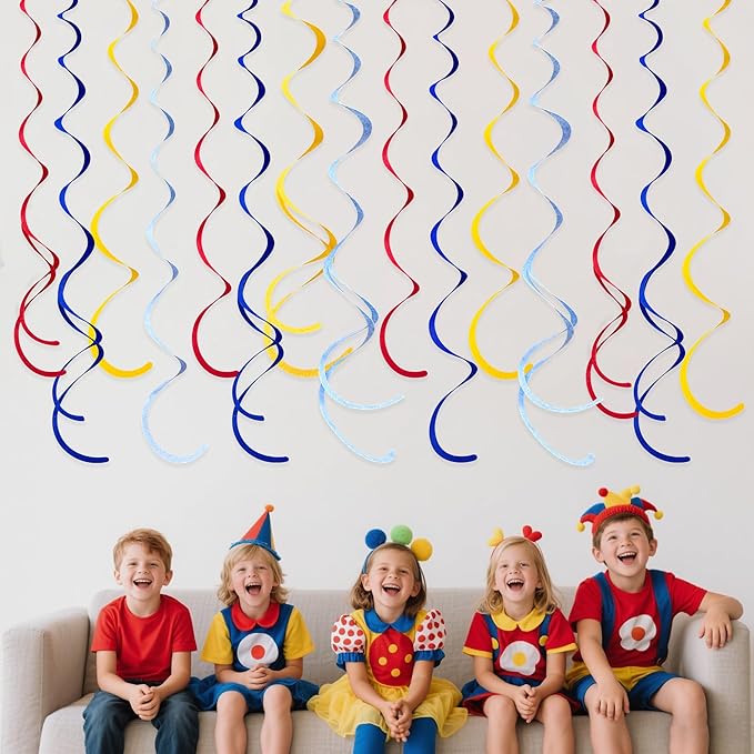 36 Pcs Red Blue Yellow Hanging Swirl Decorations Colorful Felt Swirl Streamer - Image 5