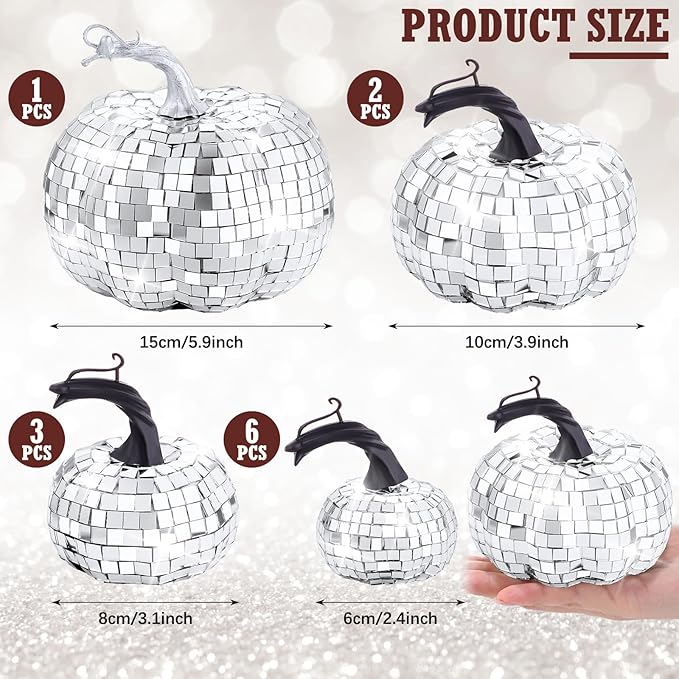 Lenwen 12 Pcs Artificial Disco Pumpkin Glitter Mirror Pumpkin - Image 3