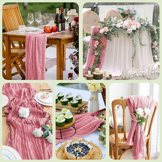 Asee'm 6pcs Cheesecloth Table Runner 120 Inches Dusty Rose Boho Gauze Cheese - Image 7