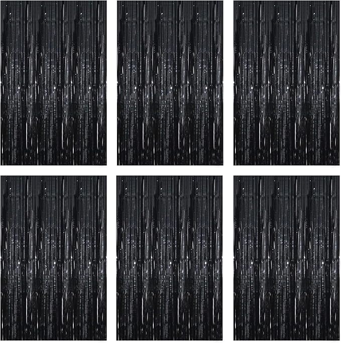 Black Foil Fringe Curtain 3.3×8.3FT 6 Packs, Metallic Tinsel Curtains Party by Acuteye