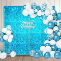 12PCS Lake Blue Shimmer Wall Backdrop, Square Sequin Photo Backdrops Panel by ZEBMOON