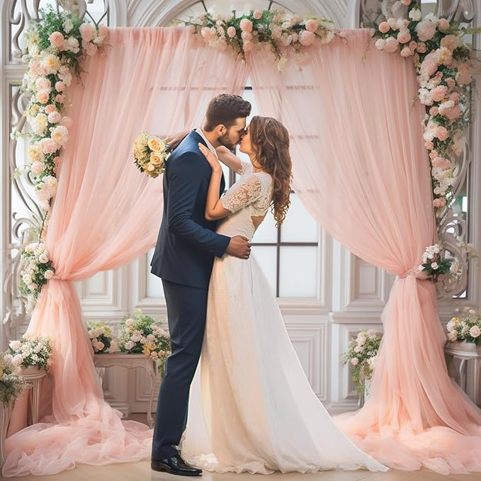 10x10 Peach Tulle Backdrop Curtains - Image 7
