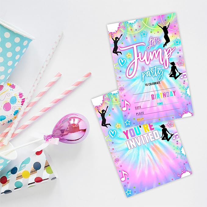 Tie Dye Trampoline Birthday Invitations, Let's Jump! Birthday Party Invite - Image 3