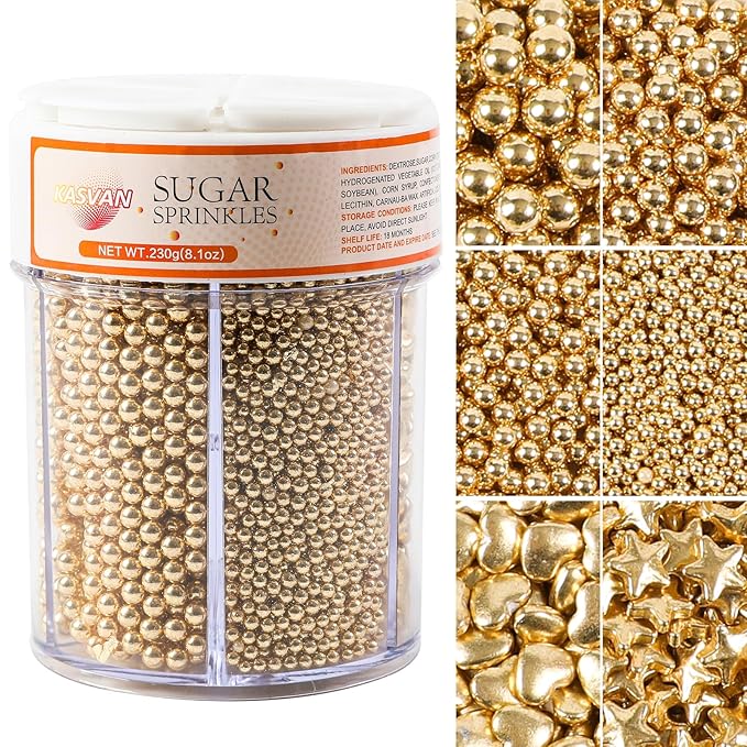 Kasvan Gold Pearl Sugar Sprinkles, 6 Sizes Mix by KASVAN
