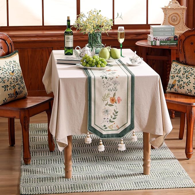 Linen Cheesecloth Table Runner, French Farmhouse Shabby Chic Floral Pattern 71 - Image 3