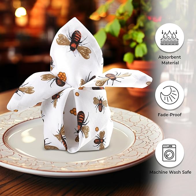 Urban Villa Dinner Napkins Honey Bee Print Cloth Napkins Oversized 20x20 Inches - Image 2
