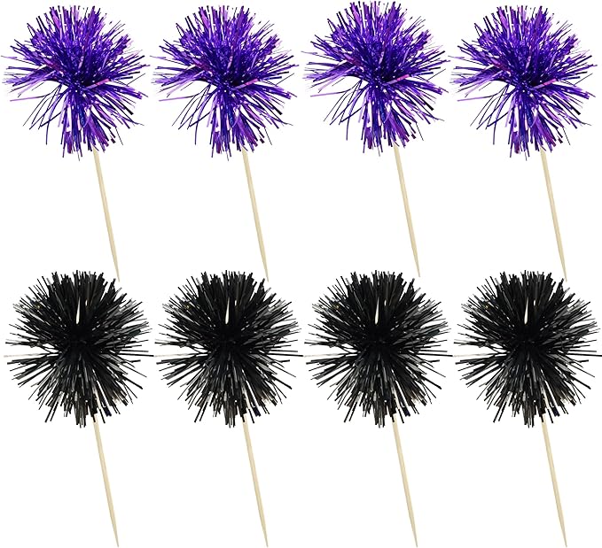 Ephlyn 30Pcs Foil Firework Cupcake Toppers Sparkle Tinsel Cupcake Picks Happy - Image 3