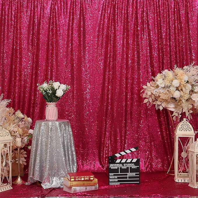 Eternal Beauty Hot Pink Sequin Backdrop, 10x10 Ft Glitter Background Curtains - Image 2