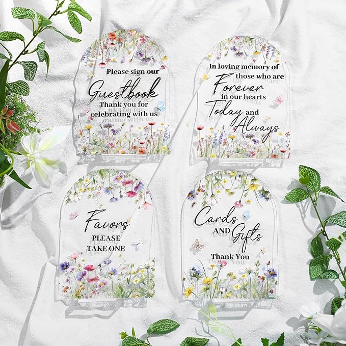 4 Pcs Flower Acrylic Wedding Signs - Image 4