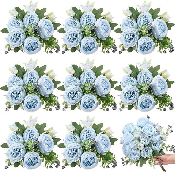8 Bundles Artificial Peonies Flowers Boho Faux Flowers Arrangements Artificial by Yuxung