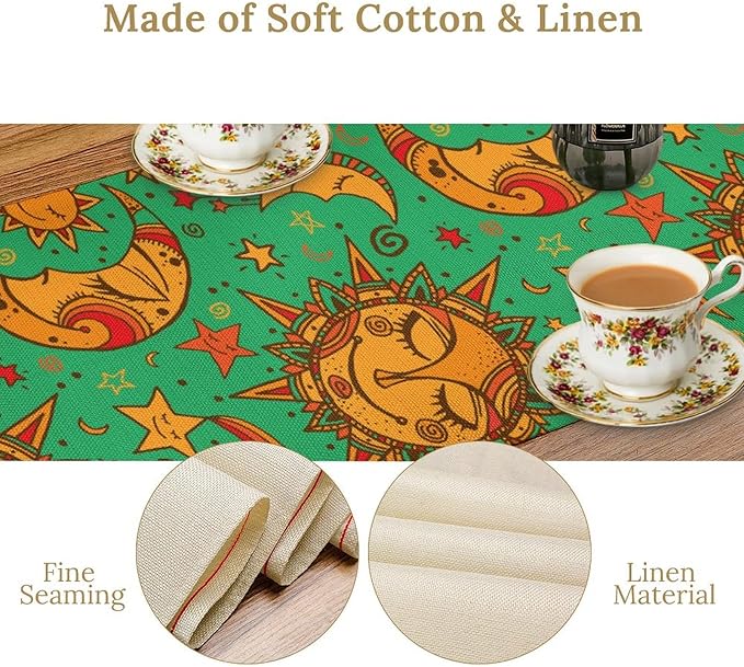 Boho Moon Table Runner, Phase of The Moon Star Sun Cartoon Pattern Table Runner - Image 5