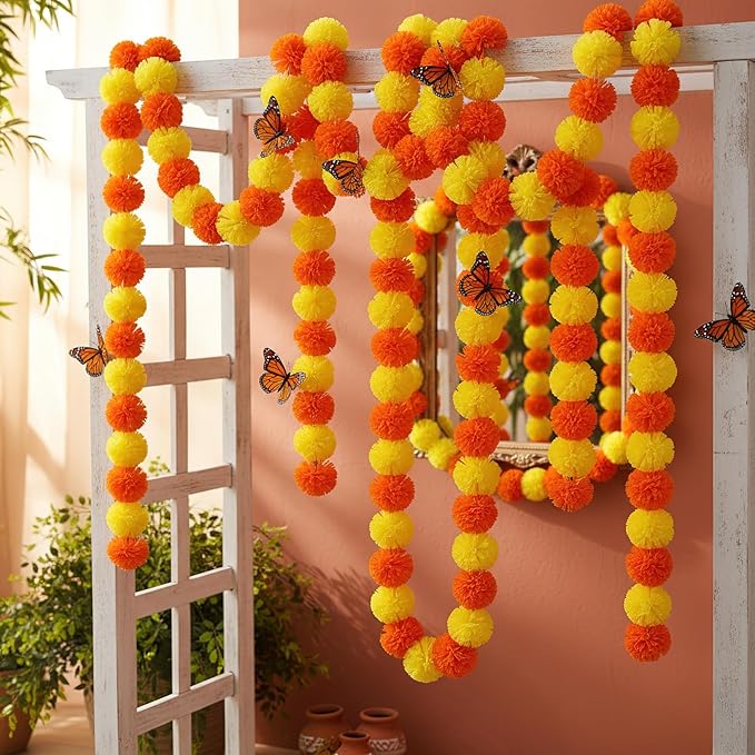 Marigold Garland for Decoration 5 Packs × 5ft Artificial Marigold Garlands - Image 7