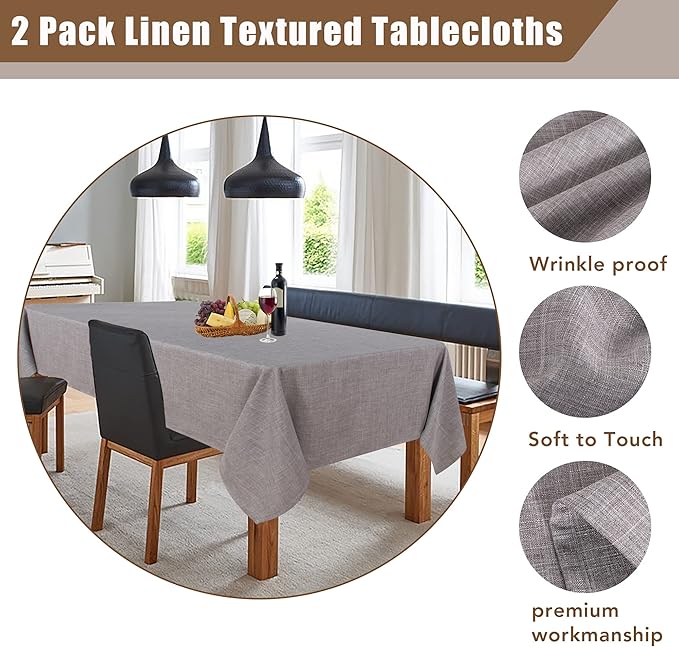 Fitable Faux Linen Table Clothes 2 Pack, Faux Burlap Fabric Tablecloths - Image 3