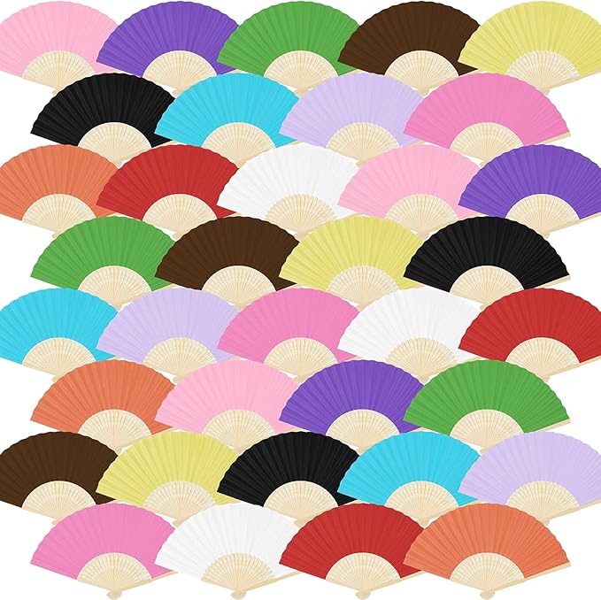 Aneco 36 Pieces Handheld Paper Fans Paper Folding Fans by Aneco