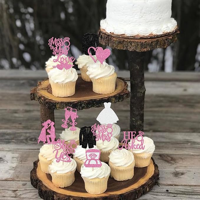 30 Pack Bride to be Cupcake Toppers Glitter Diamond Ring Love I Do Cupcake - Image 6