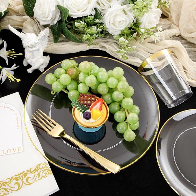 Supernal 350PCS Clear and Gold Plastic Dinnerware Set Include Clear Disposable - Image 3