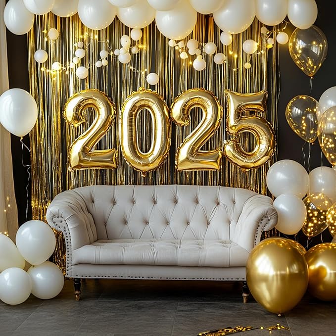 PartyWoo Gold Streamers Curtain Backdrop 3pcs Foil Fringe Curtain 8.2FT Gold - Image 5