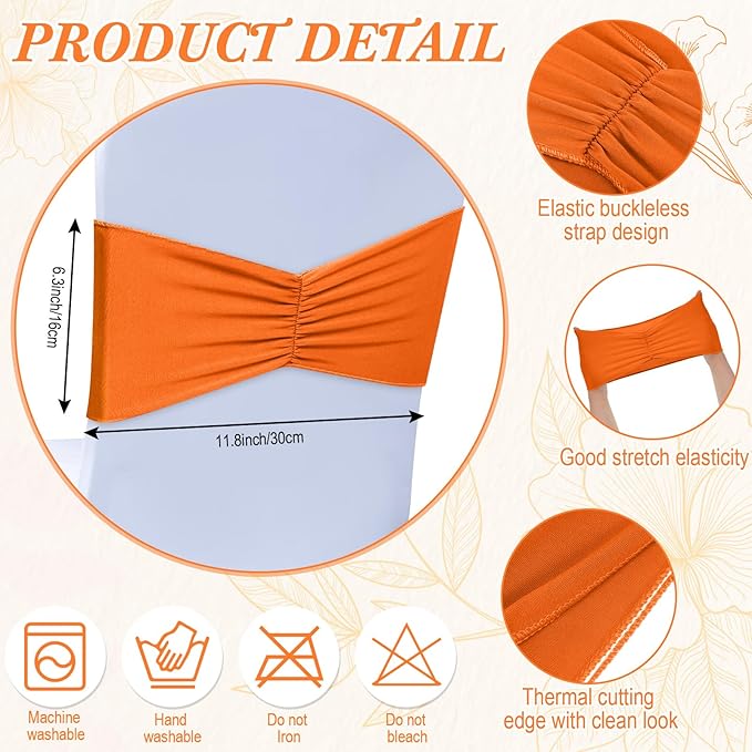 Moukeren 100 Pcs Spandex Chair Sashes Bows Bands Slider Sashes - Image 2