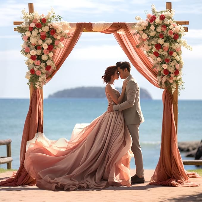 Wedding Arch Draping Fabric, 2 Panels 28" x 19Ft Terracotta Wedding Arch Drapes - Image 6