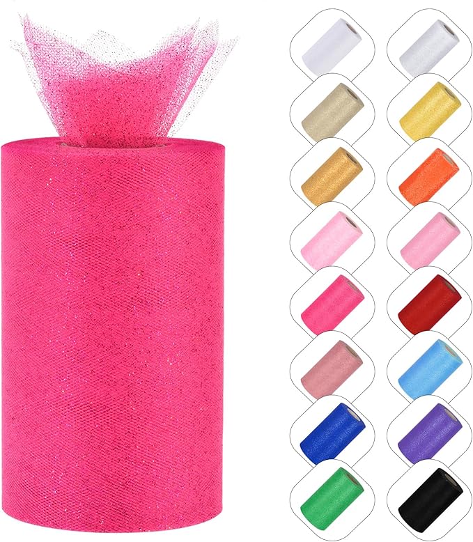 Glitter Tulle Rolls 6” by 50 Yards Sparkle Tulle Fabric Ribbon Sequin Tulle by ICOSHOW