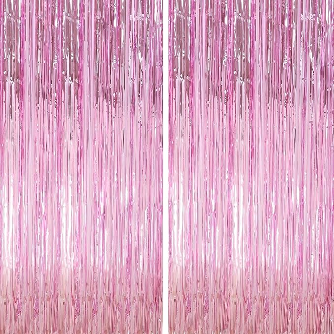 Crosize 8 Pack 3.3 x 9.9 ft Pink Foil Fringe Curtains Party Decorations by Crosize